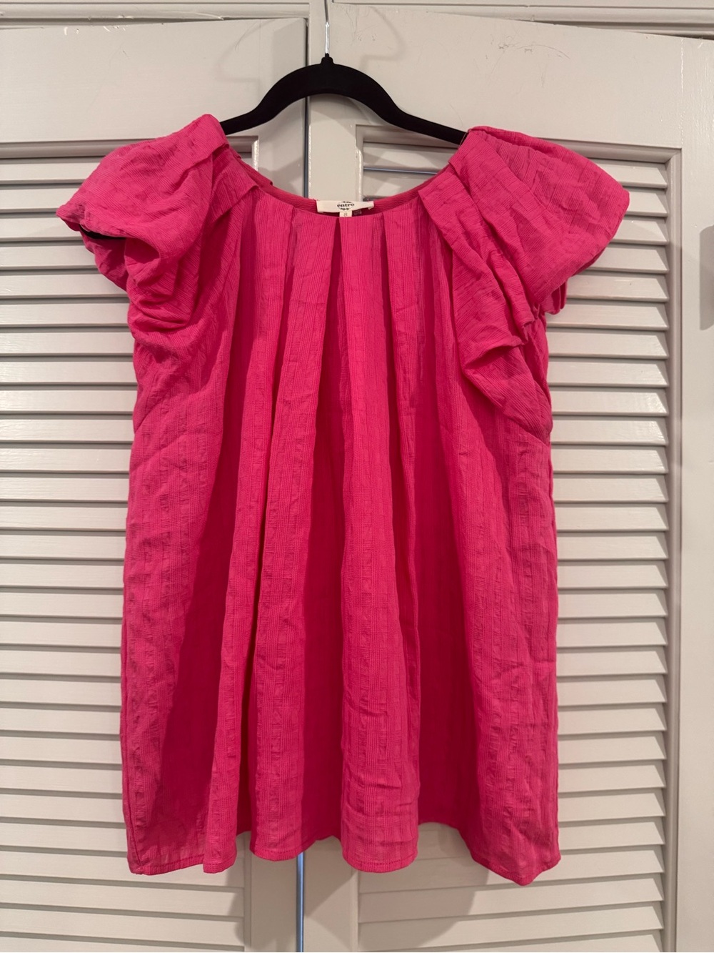 entro Bright Pink Puff-Sleeve Peasant Blouse